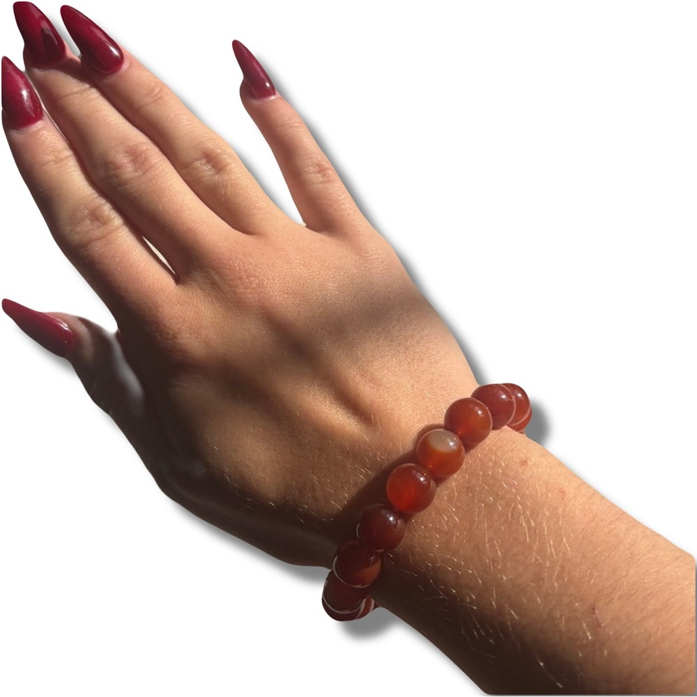 Carnelian & Sardonyx Crystal Bracelet – 10mm Beads | 7.5” | Empowering Energy |